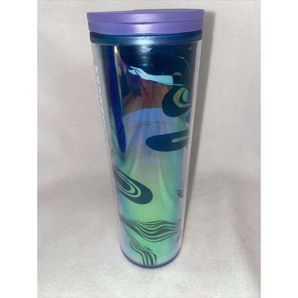 STARBUCKS Mermaid Siren Iridescent Double Tail Purple Lilac Green Tumbler 16oz - Picture 4 of 7